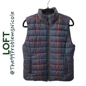 Loft Blue Plaid Puffy Vest